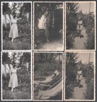 cca 1940 Seiber Mária zongoraművésznőről, Keresztury Dezső (1904-1995) író, költő első feleségéről készült 6 db felvétel. Vintage fotólapok, egyik a hátoldalán datált (1940 aug.). 9x13 cm