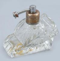 Cseh kristály parfümös üveg, etikettel jelzett, pumpa nélkül, m: 8 cm