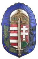 1920. "Vitézi Jelvény" zománcozott bronz jelvény, ezüst kard rátéttel, hátlapon javított, ferde rögzítőpántokkal, gyártói jelzés nélkül (57x38mm) T:1- a kard rátét kissé elferdült / Hungary 1920. "Badge of the Order of Vitéz" enamelled bronze badge, with silver sword overlay, with repaired, oblique bands on the back, without makers mark (57x38mm) C:AU the sword is slightly crooked NMK 334.