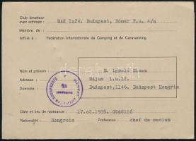 1987 Arcképes nemzetközi camping igazolvány egy bélyeggel