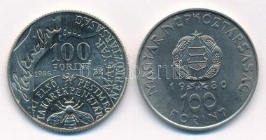 1986. 100Ft alpakka "Fáy András" + 1980. 100Ft Ni "Szovjet-magyar közös űrrepülés&quo...
