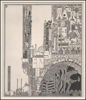 Kozma Lajos (1884-1948): Város. Cinkográfia, papír, jelzett a cinkográfián, paszpartuban, 19,5×16,5 ...
