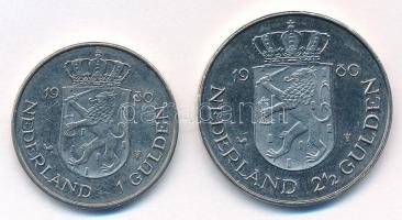 Hollandia 1980. 1G Ni "Az új királynő beiktatása" forgalmi emlékérme + 2 1/2G Ni "Az ...