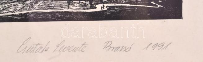 Csutak Levente (1940-): Életkerék (Kőrösi Csoma Sándor), 1991. Fametszet, papír, jelzett, üvegezett ...