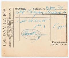 1939 Csuday Lajos autogummi fejléces számla