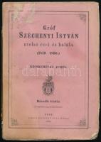 Kecskeméthy Aurél: Gróf Széchényi István utolsó évei és halála. (1849-1860.) Pest, 1866, Emich Gusztáv, 192+2 p. Kiadói papírkötés, foltos borítóval, az egyik sarkán gyűrődésnyommal, az elülső borítón címkenyomokkal, hiányos gerinccel, bélyegzéssel, egy lap sarkán szöveget nem érintő hiánnyal.