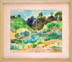 Gulyás Dénes (1927-2003): Tó. Akvarell, papír, jelzett, üvegezett fakeretben, 39×48,5 cm