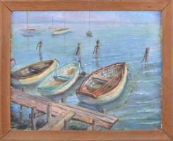 Jelzés nélkül, XX. sz közepe/második fele: Balatoni csónakok. Olaj, vászon, fakeretben, 39×49 cm