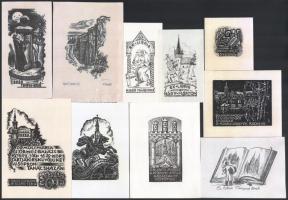 Sterbenz Károly (1901-1993): 10 db ex libris, vegyes technika, papír, közte több modern nyomat