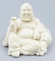 Kínai Blanc de Chine Buddha, fehér mázas porcelán, jelzett, hibátlan, m: 9 cm