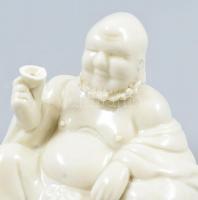 Kínai Blanc de Chine Buddha, fehér mázas porcelán, jelzett, hibátlan, m: 9 cm
