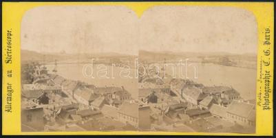 cca 1864 Budapest, Buda látképe a Lánchíddal, Barthélémy Turgard (1825-?) belga fényképész sztereófotója Charles Gaudin sztereokép sorozatában, 8,5×17,5 cm