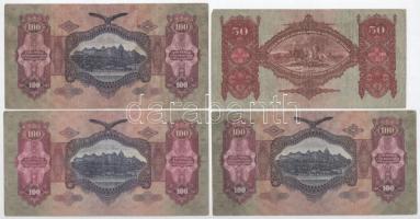 1930. 100P (3x) + 1932. 50P mindegyik bankjegy klf "Éremgyűjtők" felülbélyegzéssel T:III k...
