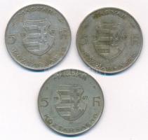1947. 5Ft Ag "Kossuth" (3x) T:2-,3 patina Adamo F8.1