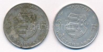 1947. 5Ft Ag "Kossuth" (2x) T:2-,3 patina Adamo F8.1