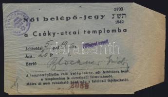 1942 Női belépő a Csáky-utcai templomba