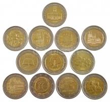 2002-2021. 12db-os 2E érme tétel, forgalmi emlékkiadások, mind különböző T:2,2- 2002-2021. 12pcs of 2 Euro coins lot, circulating commemorative issues, all different C:XF,VF