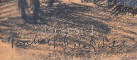 Deli Antal (1886-1960): Firenzei piac, 1926. Szén, papír. Jelezve balra lent. Üvegezett fa keretben....