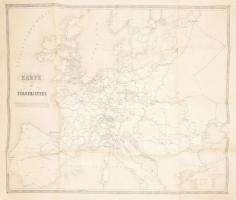 cca 1870 Az Európai távíróhálózat térképe 75x100 cm szakadással