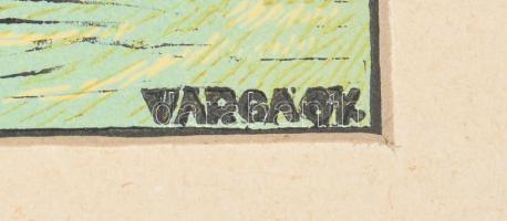 Varga Gyula (1935-2002): Veszprém. Linómetszet, papír, jelzett a metszeten. Paszpartuban. 21,5x49 cm