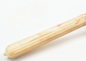 Tibeti csont nyelű imamalom, türkiz berakással, h: 21 cm