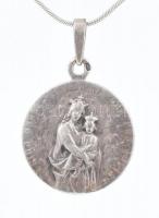 Ezüst(Ag) kígyó nyaklánc Szűz Mária/Jézus medállal, jelzett, h: 40 cm, nettó: 7,4 g