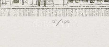 Tulipán László (1943-2007): Budai vár. Rézkarc, papír, jelzett, számozott: 15/100. Hátoldalán Rézkar...