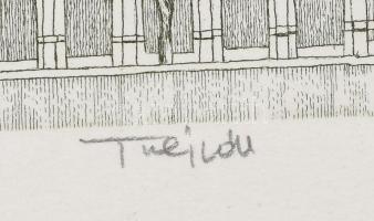 Tulipán László (1943-2007): Budai vár. Rézkarc, papír, jelzett, számozott: 15/100. Hátoldalán Rézkar...