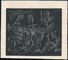 Csabai-Ékes Lajos (1896-1944): Art deco hölgyek. Fametszet, papír, jelzett a fametszeten, 11,5×14 cm