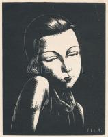 Gáborjáni Szabó Kálmán (1897-1955): Art deco hölgy. Fametszet, papír, jelzett a metszeten, Löbl Dávi...