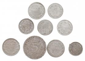 33g vegyes, rossz tartású külföldi ezüst érme tétel T:3,3- 33g mixed foreign silver coin lot in bad condition C:F,VG