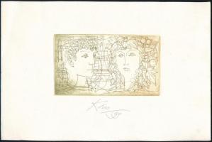 Kass János (1927-2010): Ádám és Éva (Pár) . Rézkarc, papír: Jelzett 8,5x15 cm
