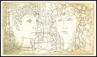 Kass János (1927-2010): Ádám és Éva (Pár) . Rézkarc, papír: Jelzett 8,5x15 cm