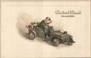 New Year automobile, pig litho