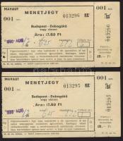 1960  2 db Mávaut buszjegy Budapest - Dobogókő