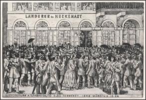 Gacs Gábor (1930-2019): Szétosztják a szabadsajtó első termékét 1848. március 15-én. Rézkarc, papír,...