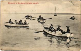 1911 Keszthely, Balaton csónakázókkal. Gál Testvérek kiadása (EK)