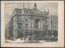 Vinzenz Katzler (1823-1882): Ringtheater, Bécs, 1881 k (leégése előtt). Fametszet, papír. Jelzett a metszeten. 18x23,5 cm