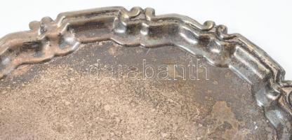 Ezüstözött alpakka tálca, jelzés nélkül, kopásnyomokkal, 38x29 cm