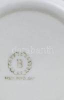 Teáskanna, cukortartó és tejkiöntő, 6 db csésze, porcelán, jelzett, erősen kopott