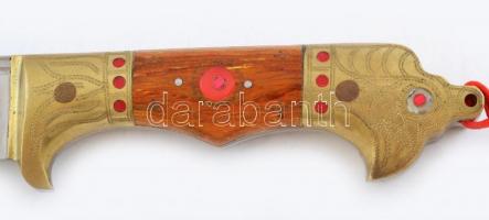 Ujgur tőr, Hakan jelzéssel, gazdagon díszített, réz berakásos, vésett pengével, masszív darab, h: 32...