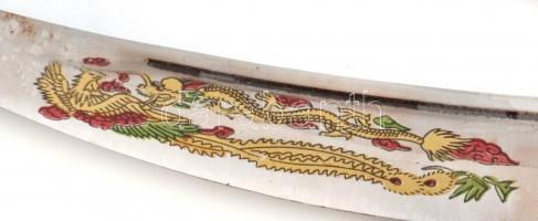 2 db tőr: Kínai, festett pengéjű, sárkányfigurás, h: 37 cm, + egy db, h: 40 cm