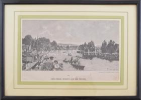 Frederick (Fred) Vezin (1859-1933) festménye után: Regatta a Temze folyón (Regatta auf der Themse), 1910 körül. Rotációs fametszett, papír, Heuer & Kirmse metszése, jelzett a metszeten. Apró foltokkal, Üvegezett fa keretben, 16x30 cm