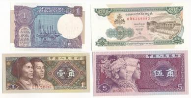 4db-os vegyes külföldi bankjegy tétel, közte India 1990. 1R + Kambodzsa 1998. 200R + Kína 1980. 1J + 5J T:I,I- az egyiken tűzőgép ly. 4pcs of mixed foreign banknote lot, in it India 1990. 1 Rupee + Cambodia 1998. 200 Riels + China 1980. 1 Jiao + 5 Jiao C:UNC,AU stapler holes on one of them