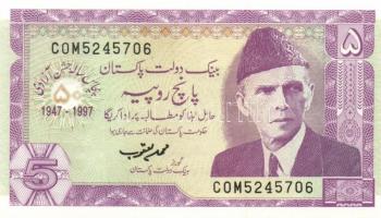 Pakisztán 5db klf modern bankjegy T:I