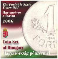 2006. 1Ft-100Ft (7xklf) forgalmi sor szettben + 1946. 1Ft Ag Hatvanéves a Forint utánveret proof kivitelben, a belső tok ragasztása kissé elengedett T:PP kis patina Adamo FO38.1