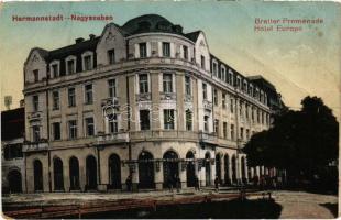 1943 Nagyszeben, Hermannstadt, Sibiu; Bretter Promenade, Hotel Europe / Bretter sétány, Hotel Európa szálloda, fürdő / promenade, hotel, bath (fa)