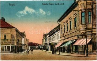 1928 Lugos, Lugoj; Strada Regele Ferdinand, Hotel Dacia / Ferdinánd király útja, Hotel Dacia szálloda, üzletek / street view, hotel, shops (Rb)