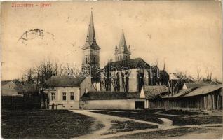 1916 Szászváros, Broos, Orastie; Evangélikus és református templom / Lutheran and Calvinist churches (kis szakadás / small tear)
