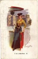 A nő a háborúban. III. / Lady art postcard, WWI military. A.F.W. III/3. Nr. 733. artist signed (EK)